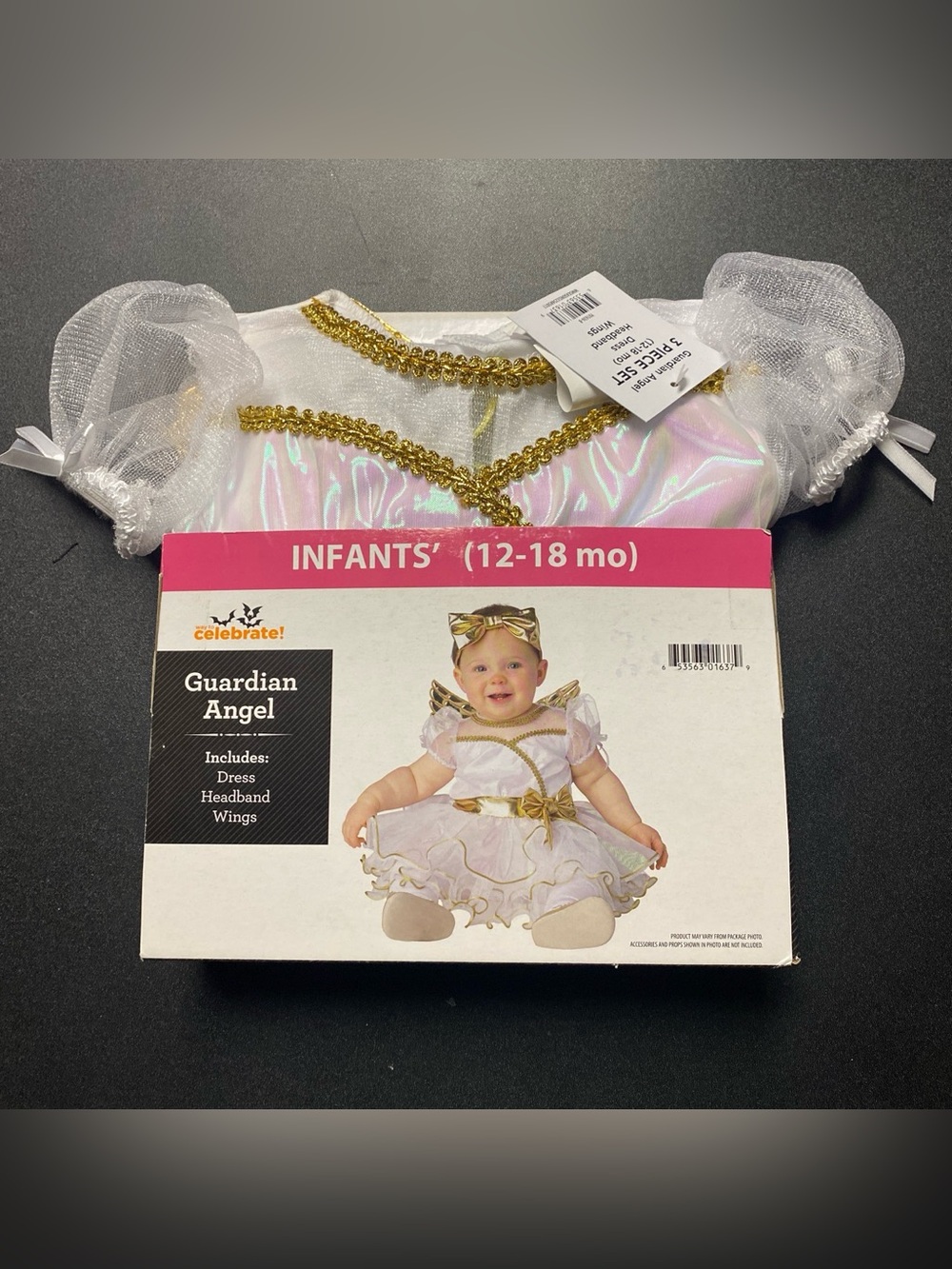Guardian Angel Infant Costume Dress in White and Gold (12-18 mo) New